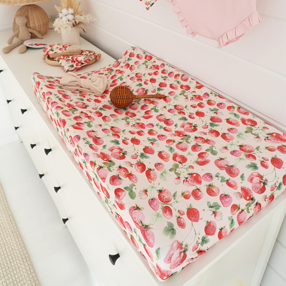 Strawberry Bassinet Sheet & Change Pad Cover