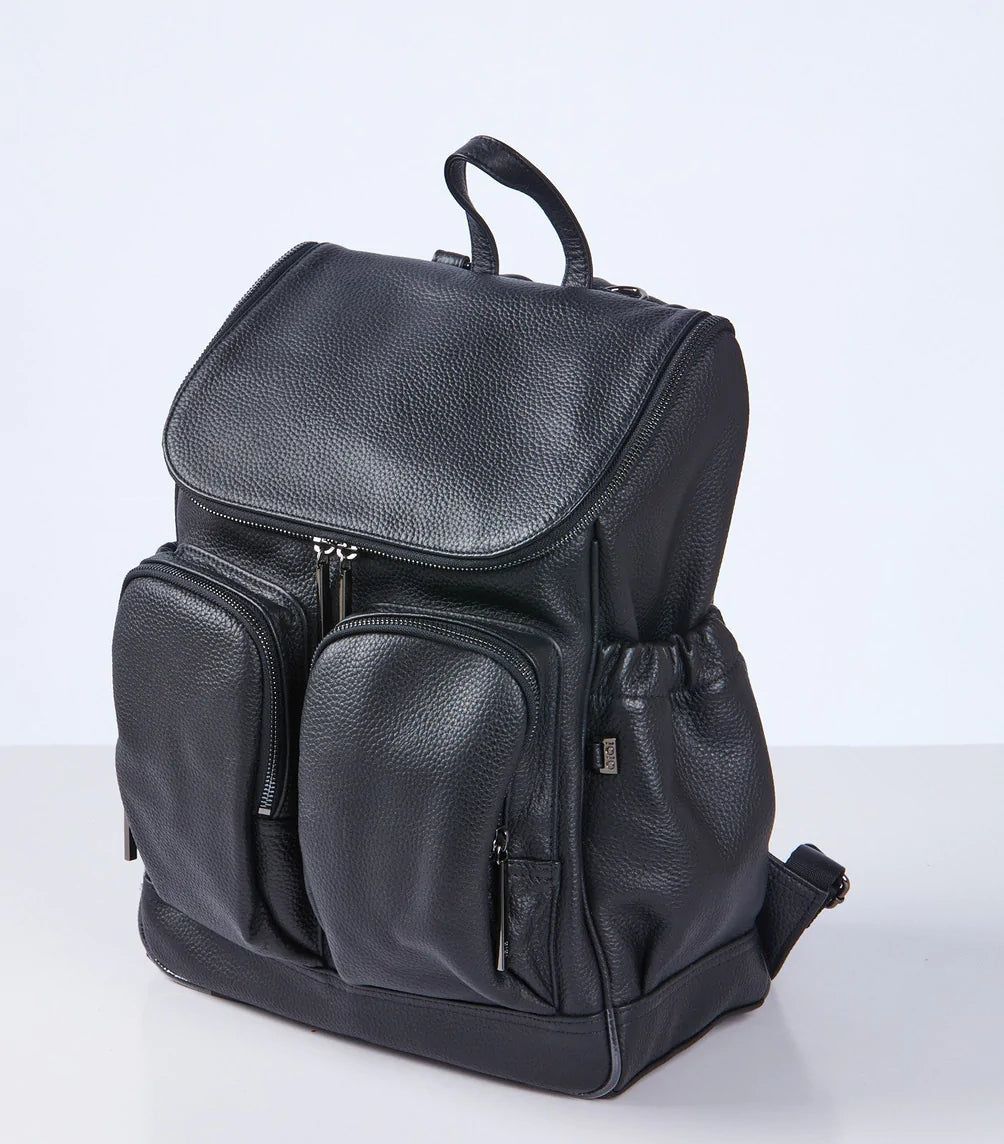 Leather Nappy Backpack - Jet Black