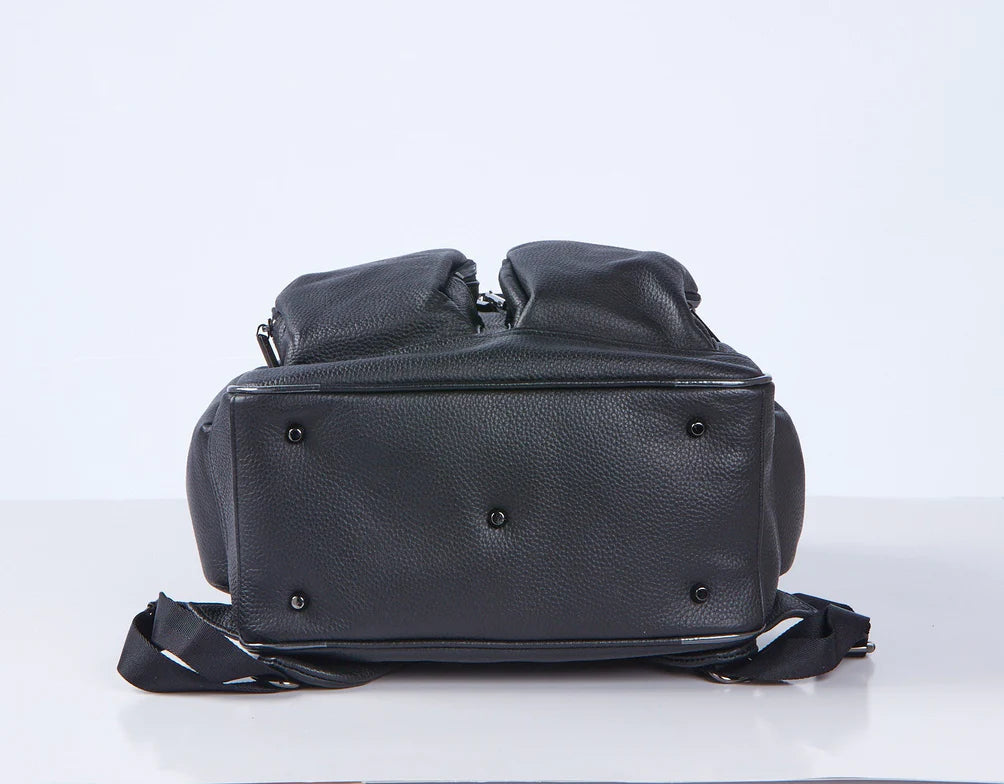 Leather Nappy Backpack - Jet Black