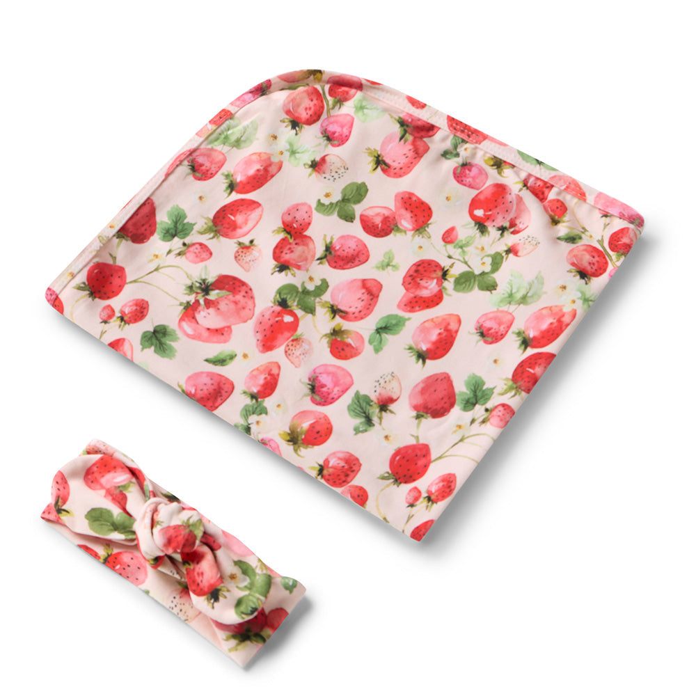 Strawberry Jersey Wrap & Beanie Set