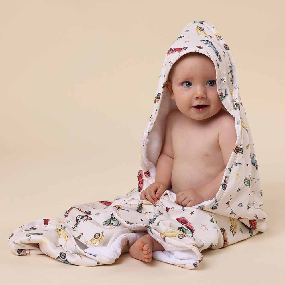 Vintage Car Organic Hooded Baby Towel