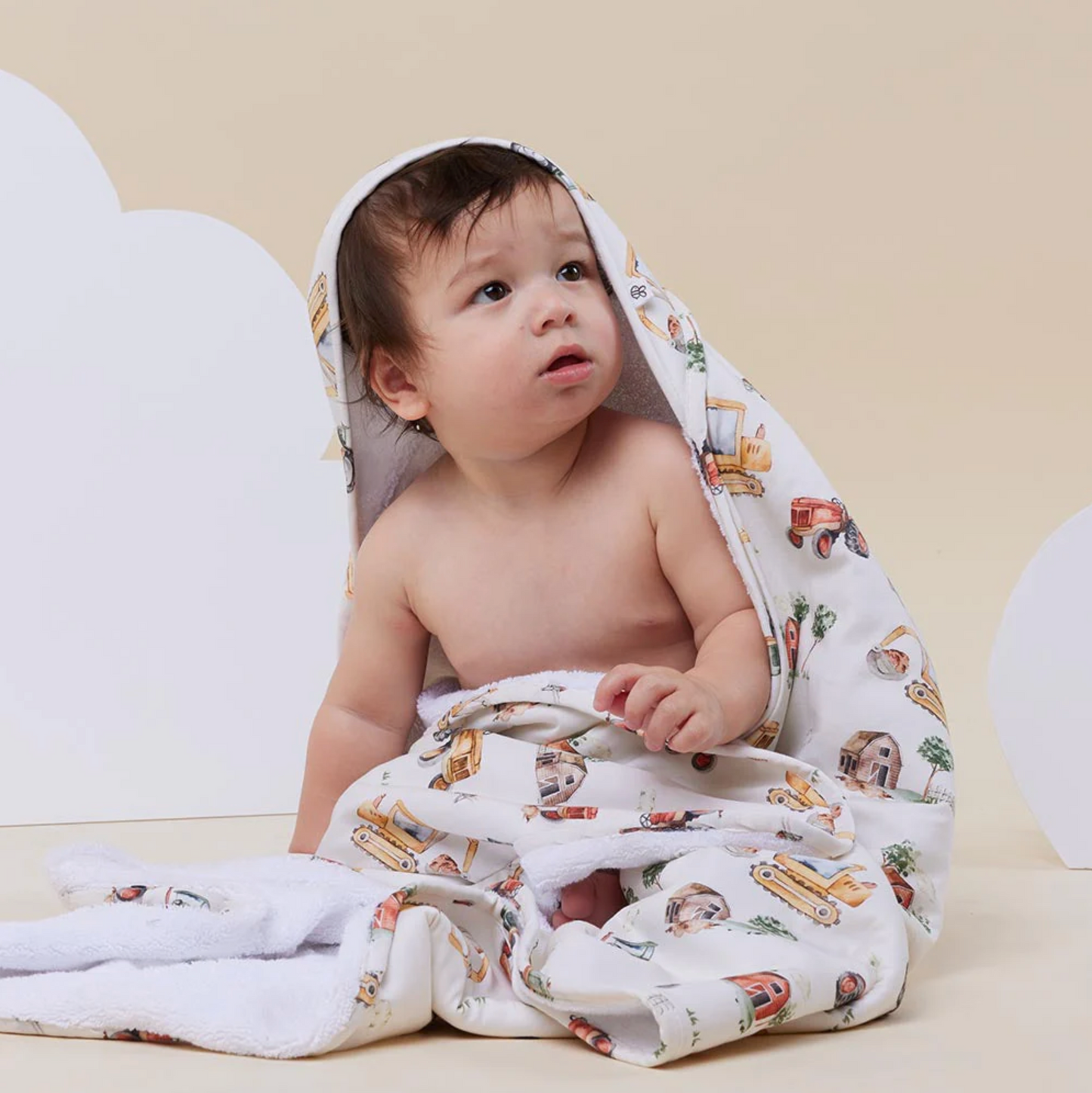 Diggers Organic Hooded Baby Towel