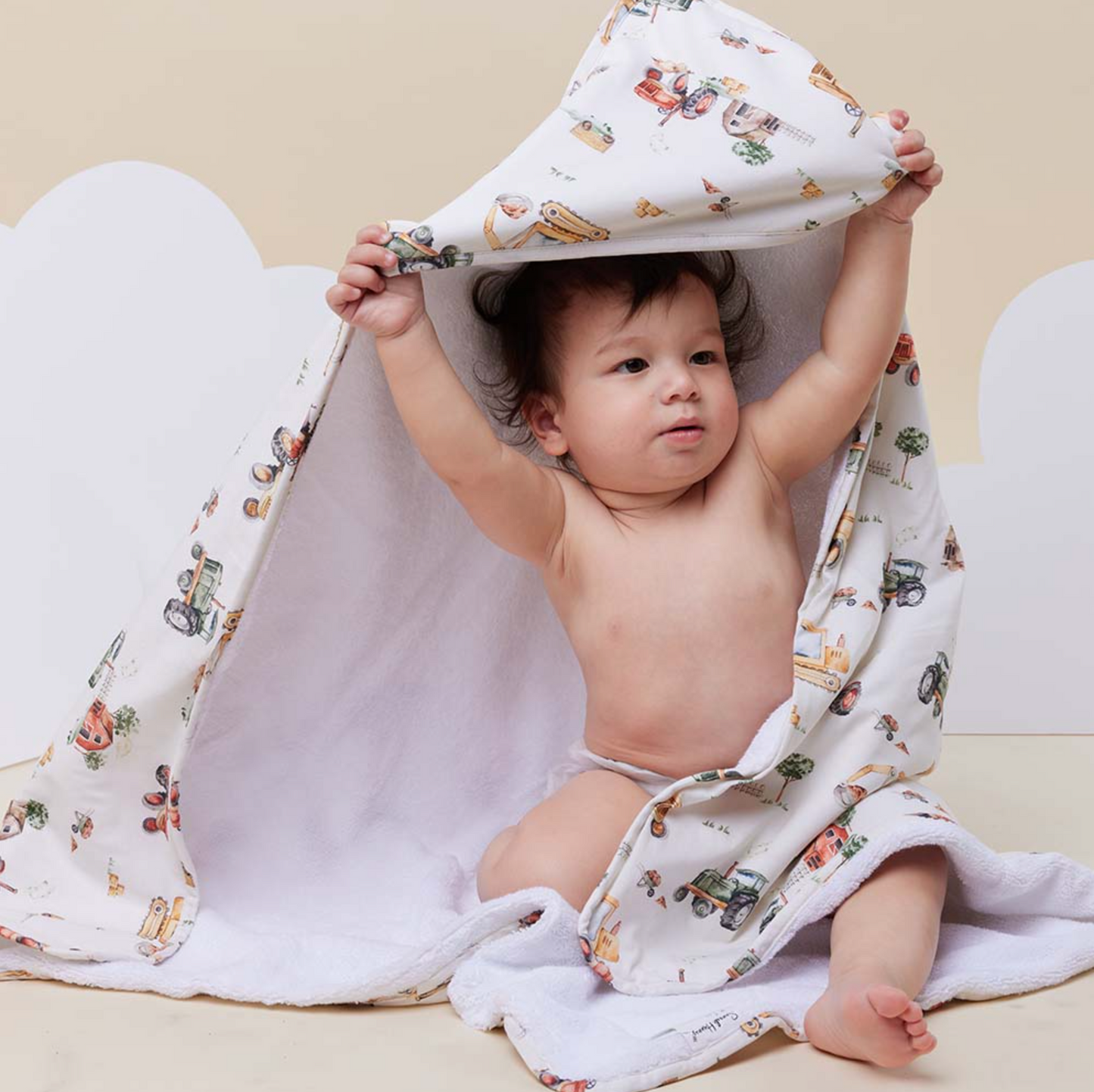 Diggers Organic Hooded Baby Towel