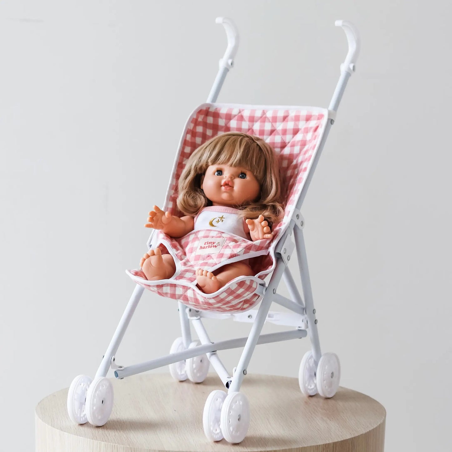 Tiny Harlow Folding Doll’s Stroller 2.0 - Pink Gingham Cover