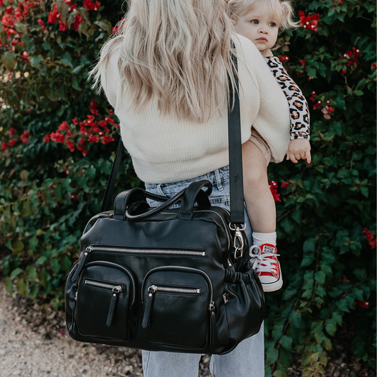 Carry All Nappy Bag Faux Leather - Black