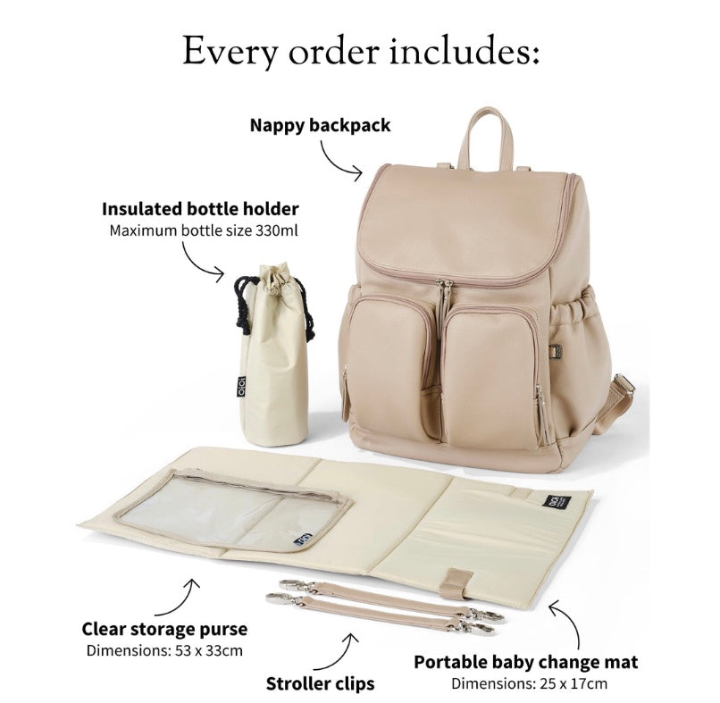 Signature Nappy Backpack - Oat Vegan Leather