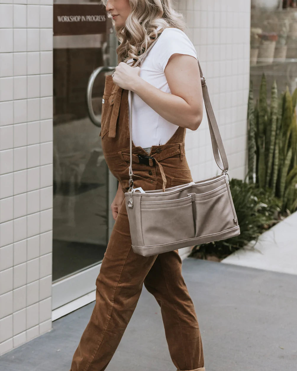 Leather pram top organiser