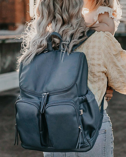 Nappy Backpack Faux Leather - Stone Blue